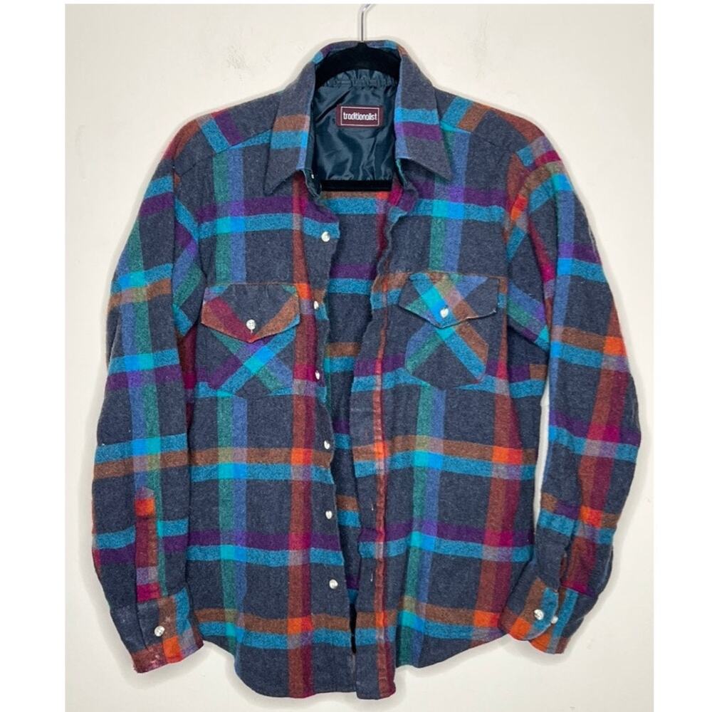 VTG 1990s TRADITIONALIST Mens Medium Weight Wool Flannel Shirt Shacket